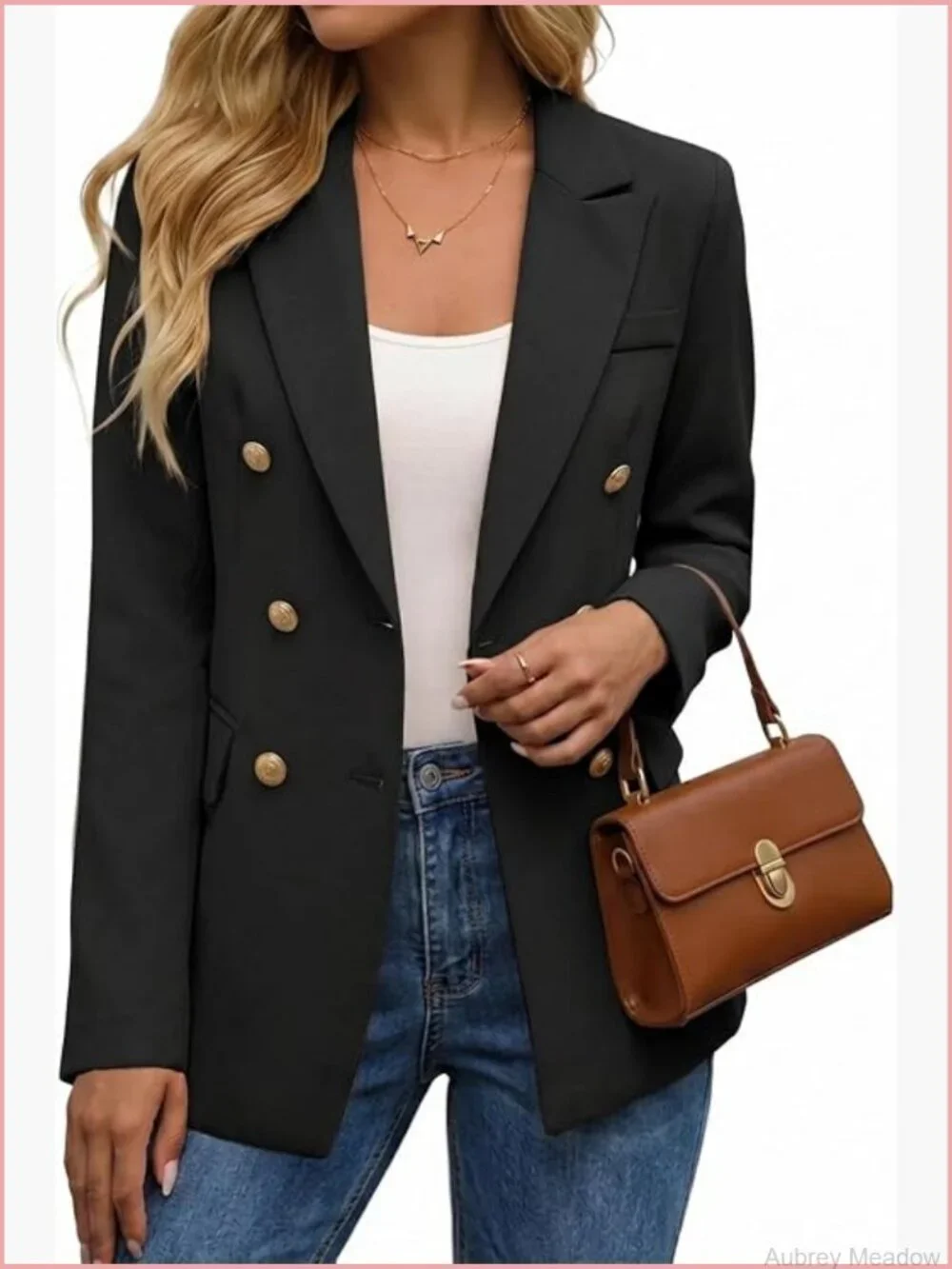 Double Breasted Blazer - Open Front Full Lined Loose Work Office Jacket